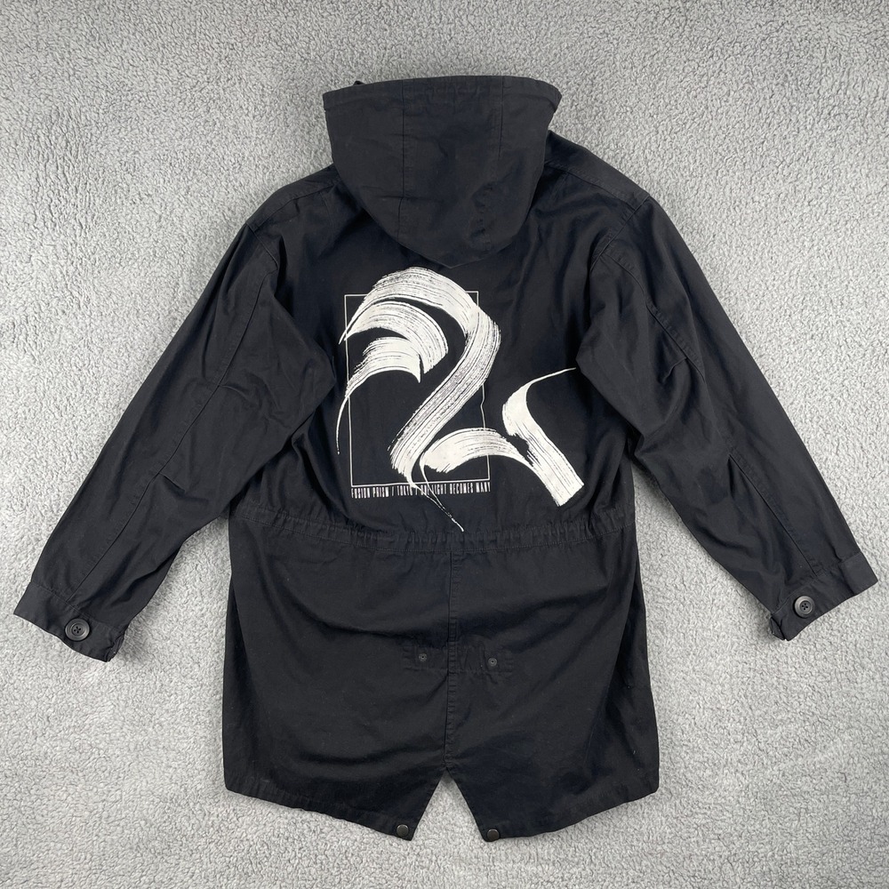 GU Aerosyn Lex Mestrovic Parka‎ Jacket Mens M Black Hooded Full Zip Rare Artwork